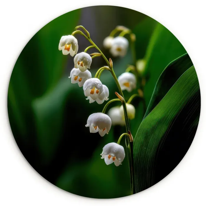 Bloemen - Wit - Bladeren - Lelietjes Wandcirkel kunststof plaat 5mm dik klein -3d
