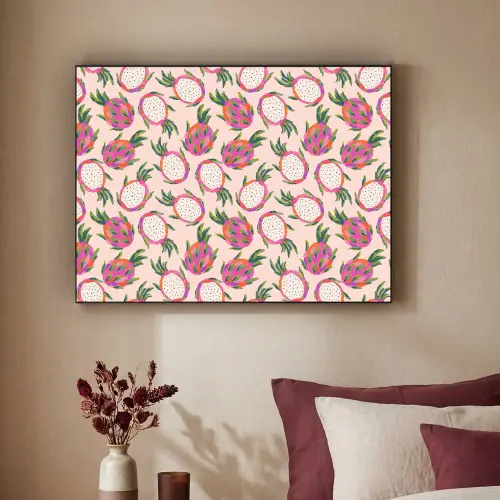 Drakenfruit - Patroon - Roze Textielframe zwart klein 947 -sfeer1
