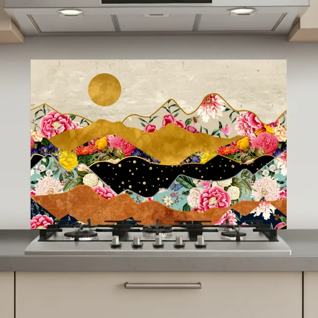 Goud - Bloemen - Print - Abstract - Landschap - Patronen keuken achterwand spatscherm klein -3d_website