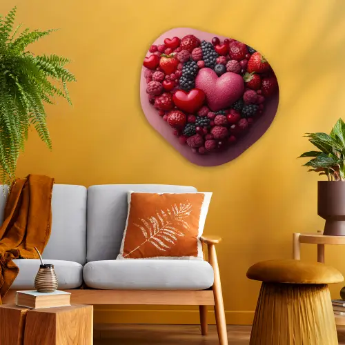 Fruit - Hartjes - Aardbeien - Frambozen - Bosbessen Wandcirkel Organisch Aluminium middel -sfeer4