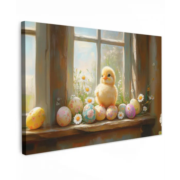Kuiken - Raam - Paaseieren Tuinposter op houten frame 2 cm dik klein -3d