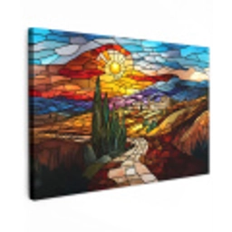 Mozaïek - Zon - Landschap - Dorp Tuinposter op houten frame 2 cm dik klein -3d