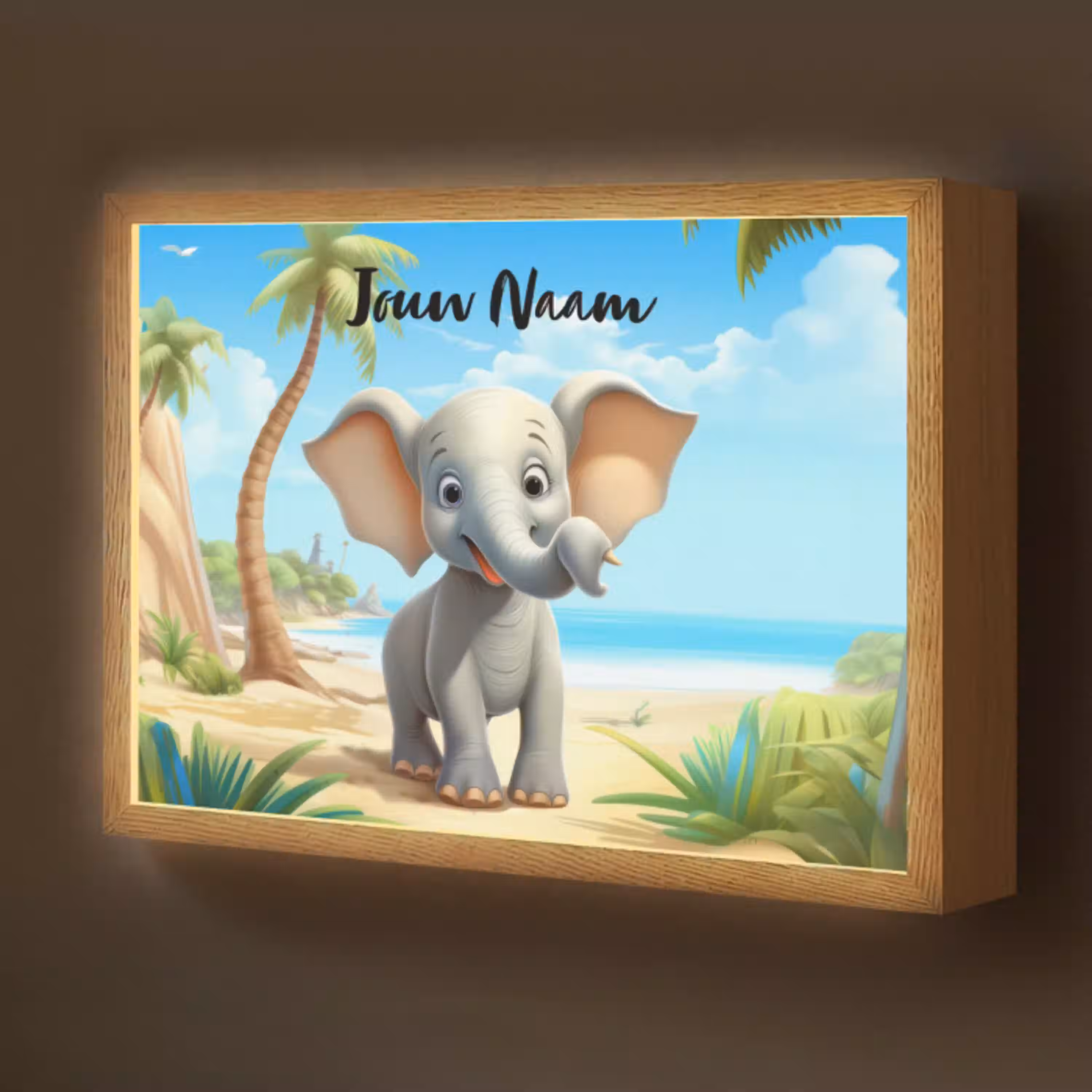 Olifant - Strand - Dieren - Meisjes - Kind Light Box met batterij (Wandlamp kind) middel -z3d_website