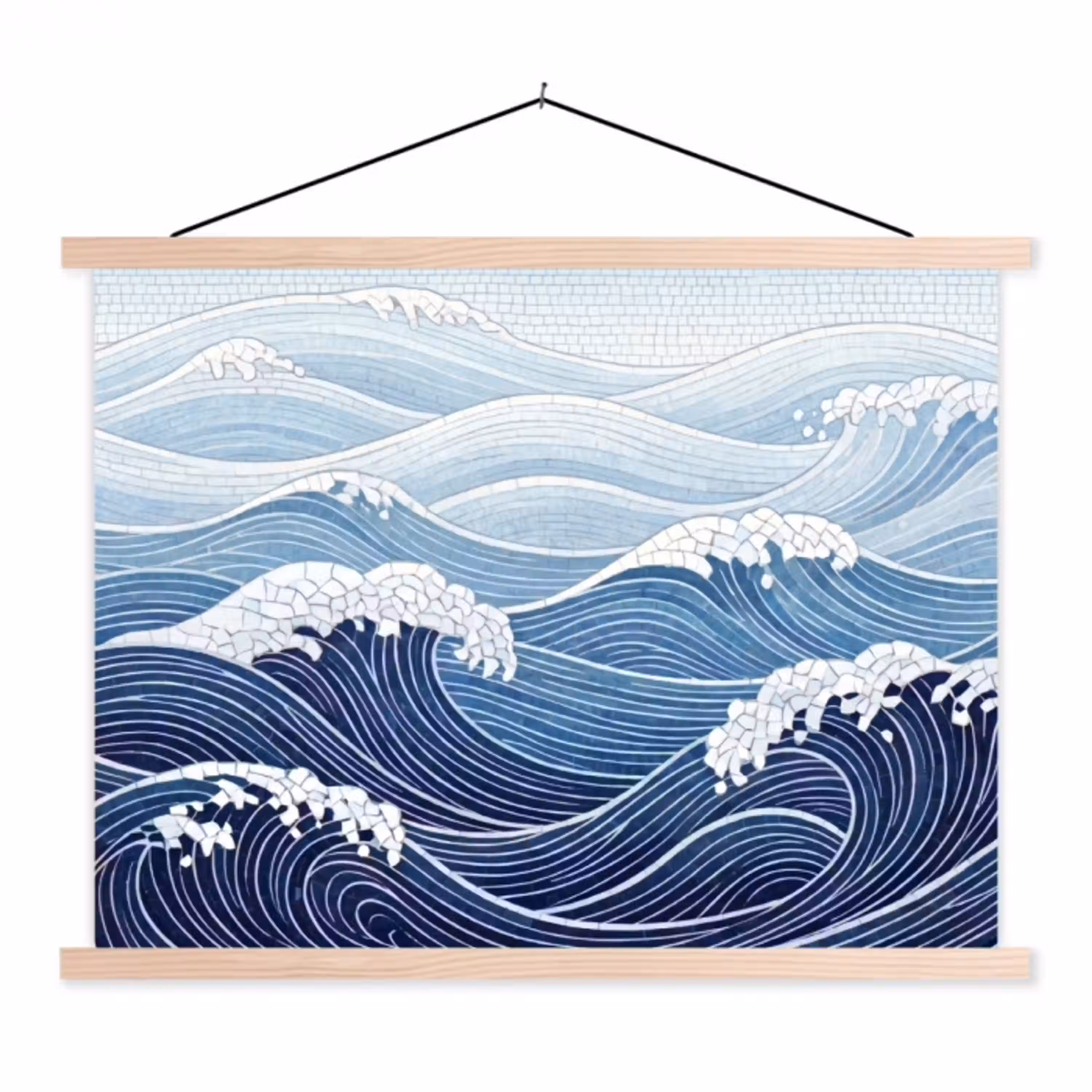 Water - Mozaïek - Landschap - Modern - Blauw textielposter latten blank klein -3d