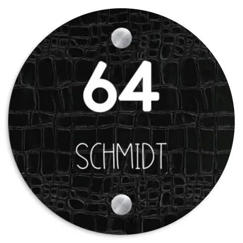 Zwart krokodillenleertextuur - Modern Naambord Rond klein -3d