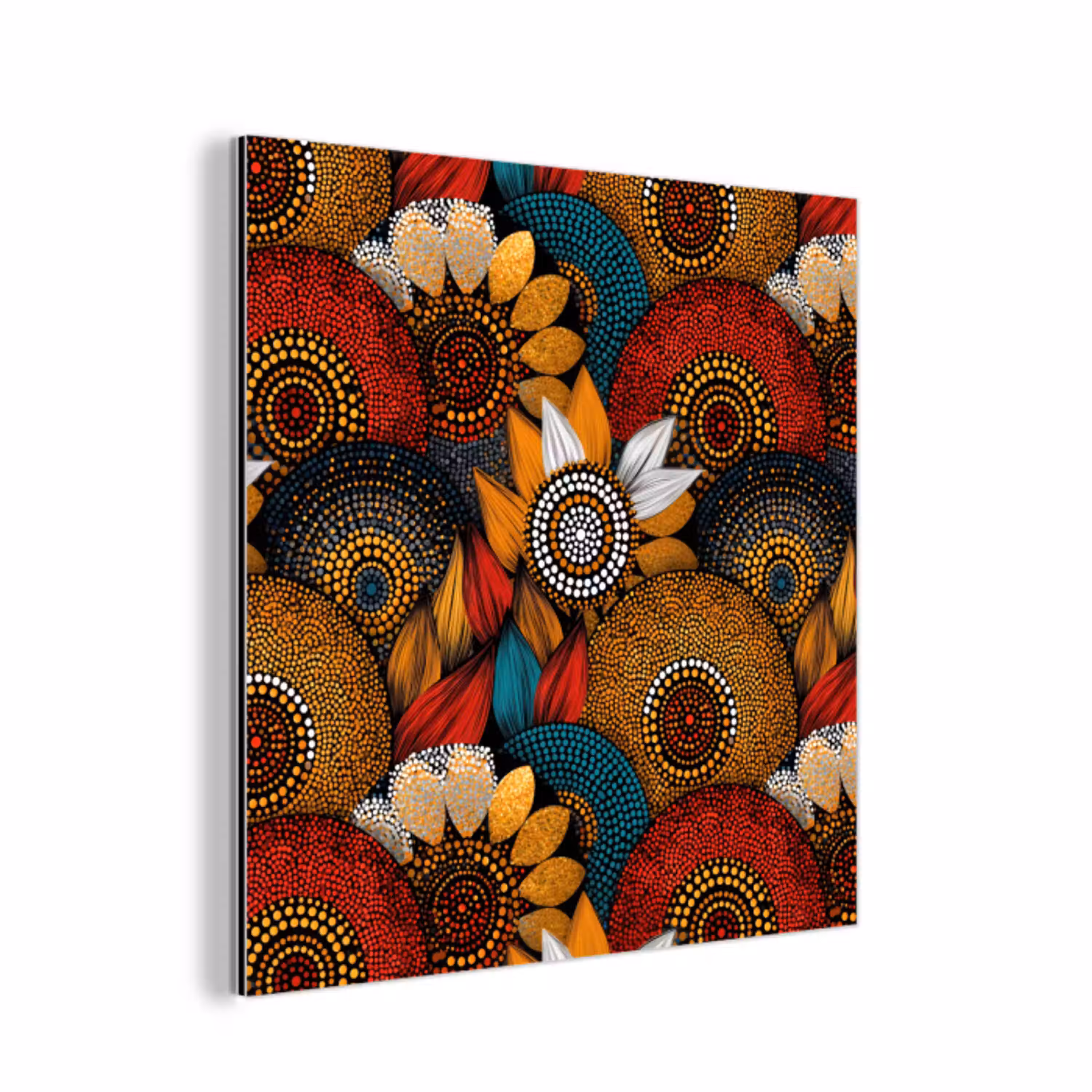 Kleurrijk - Aboriginal - Dot Painting - Botanisch - Patroon aluminium wit klein 46 -3d