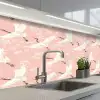 Kraanvogels - Bloesem - Roze keuken achterwand 2 middel 871 -3d_schuin