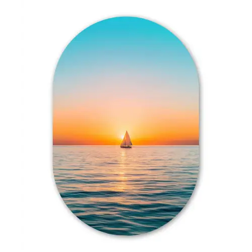 Zee - Zeilboot - Zonsondergang Wandcirkel Ovaal Glas middel -3d