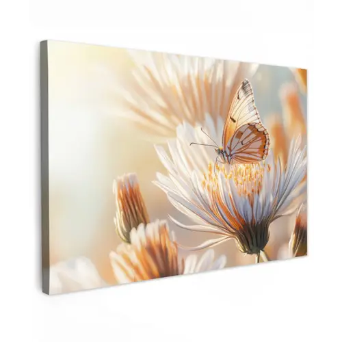 Vlinder - Bloem - Oranje Tuinposter op houten frame 2 cm dik klein -3d