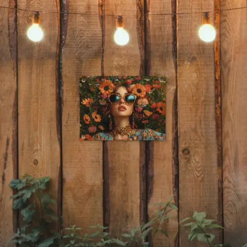 Vrouwen - Bloemen - Modern - Bril - Abstract tuinposter los doek klein -sfeer1