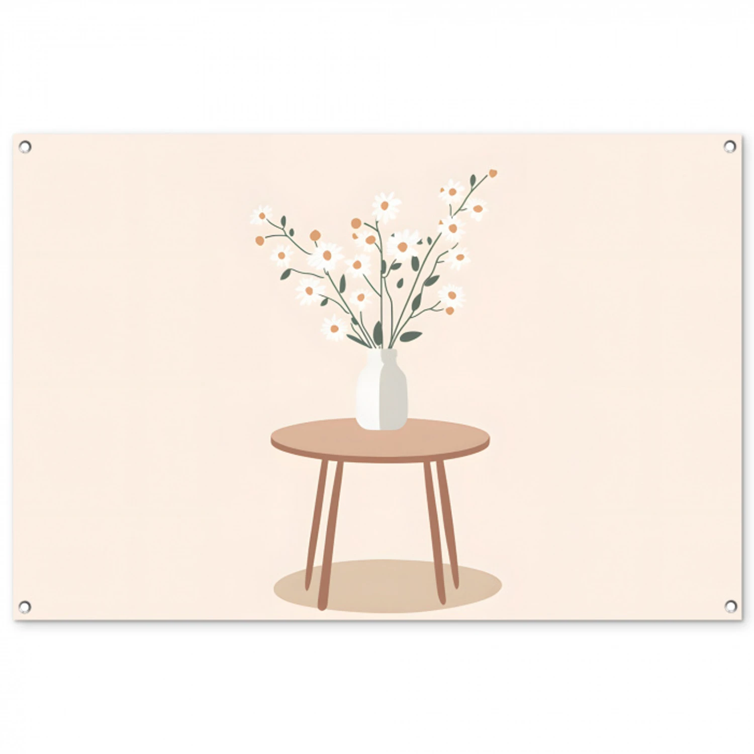 Vaas - Bloemen - Madeliefjes - Beige tuinposter los doek groot -3d