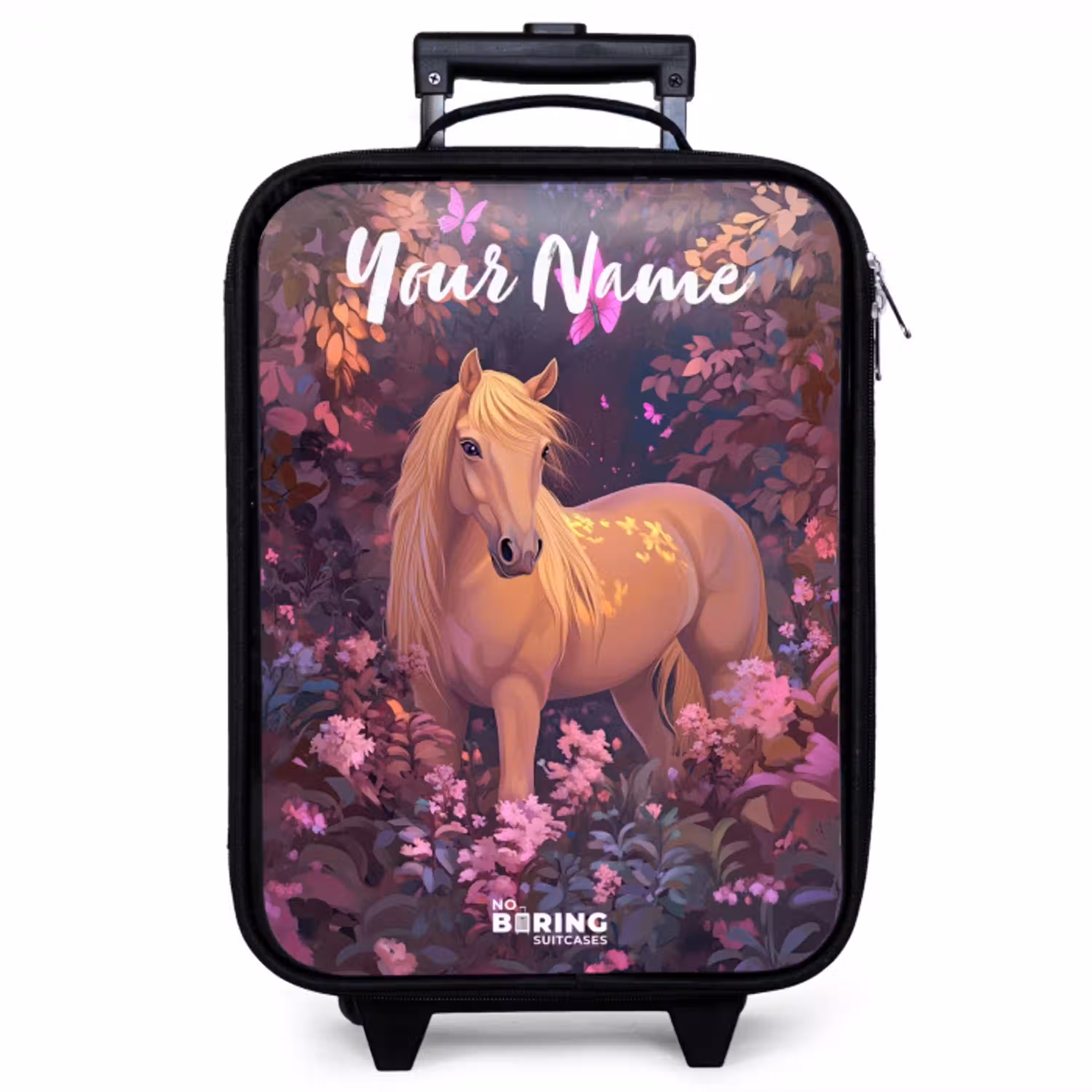 Paard - Bloemen - Paars - Vlinder Kinderkoffer - Zwart klein -zzz_website3d