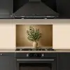 Vaas - Olijftakken - Bladeren - Beige keuken achterwand spatscherm klein -sfeer1