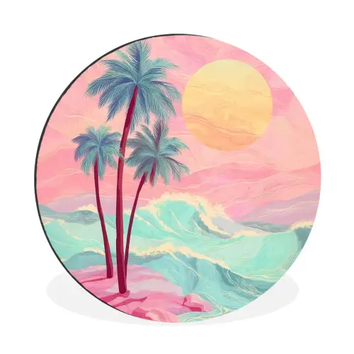 Palmbomen - Golven - Zee Wandcirkel aluminium klein -3d