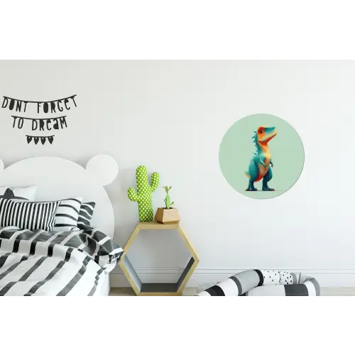 Cartoon - Dino - Oranje - Stekels Wandcirkel aluminium klein -kinderkamer