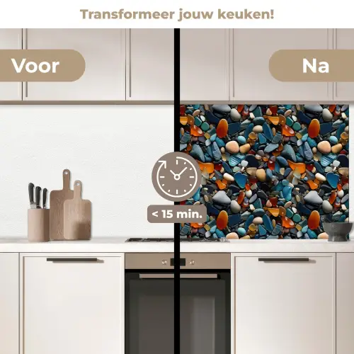 Glasachtig - Levendige - Stenen keuken achterwand 2 middel 871 -voor-na2_NL