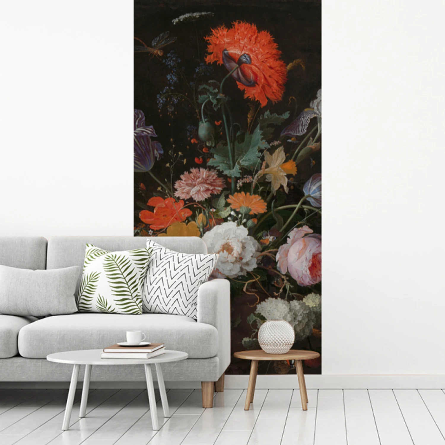 Stilleven met bloemen en een horloge - Schilderij van Abraham Mignon fotobehang vinyl groot -woonkamer