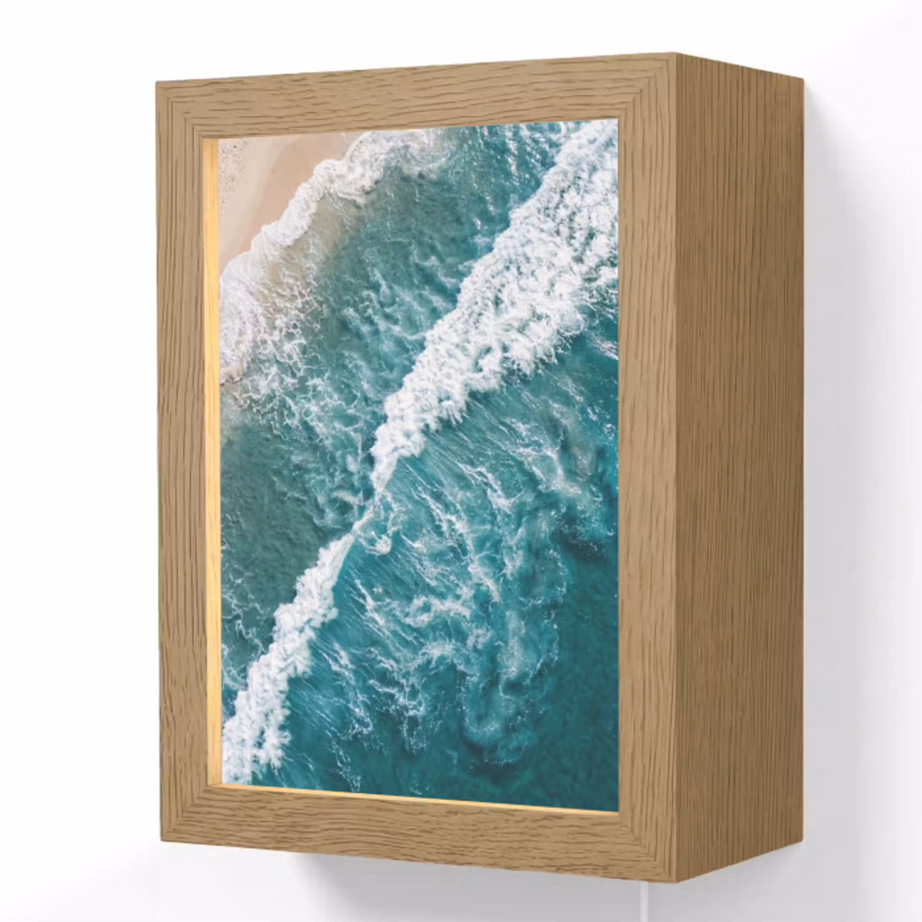 Zee - Strand - Golven - Natuur - Blauw Light Box met kabel (Wandlamp) klein -3d