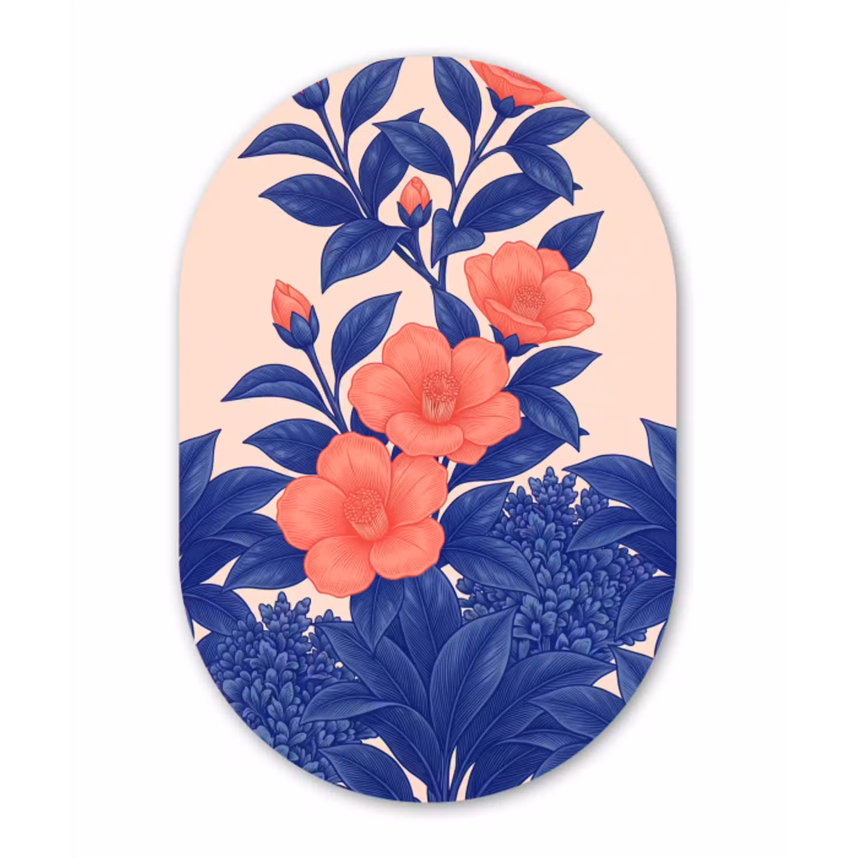 Bloemen - Bladeren - Botanisch Wandcirkel Ovaal Glas middel -3d