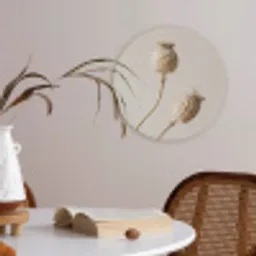 Papaverbollen - Droogbloemen - Minimalistisch - Beige - Rustig Akoestische PET Vilt - Rond klein -sfeer3