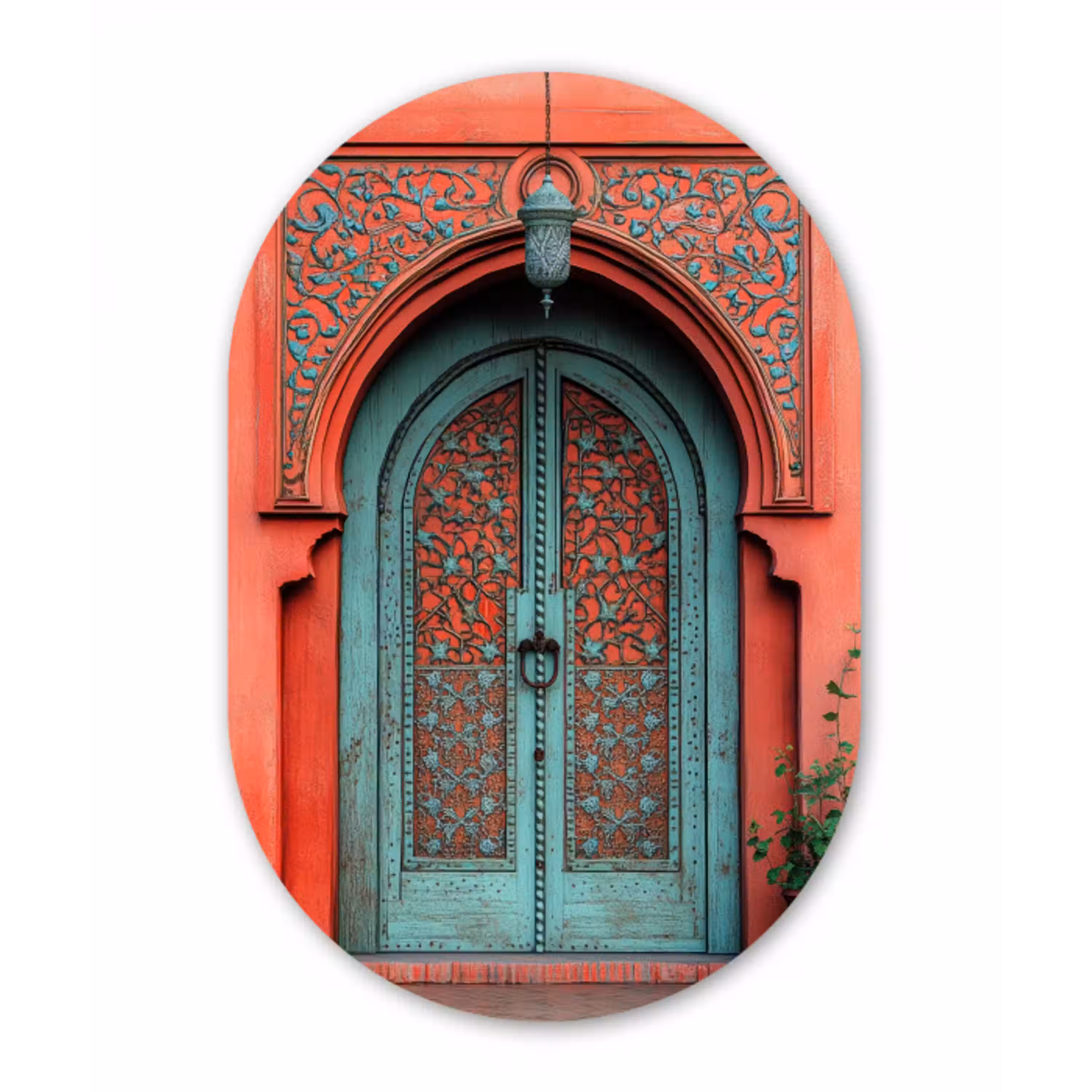 Lantaarn - Deur - Turquoise Wandcirkel Ovaal Glas middel -3d