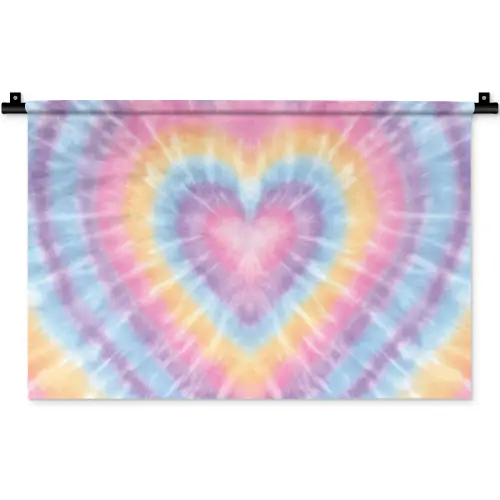 Hartvorm - Pastelkleuren - Tie Dye Wandkleed katoen klein -zz3d