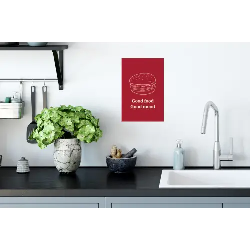 Dieprood - Lijntekening - Tekst - Hamburger Muursticker klein -keuken