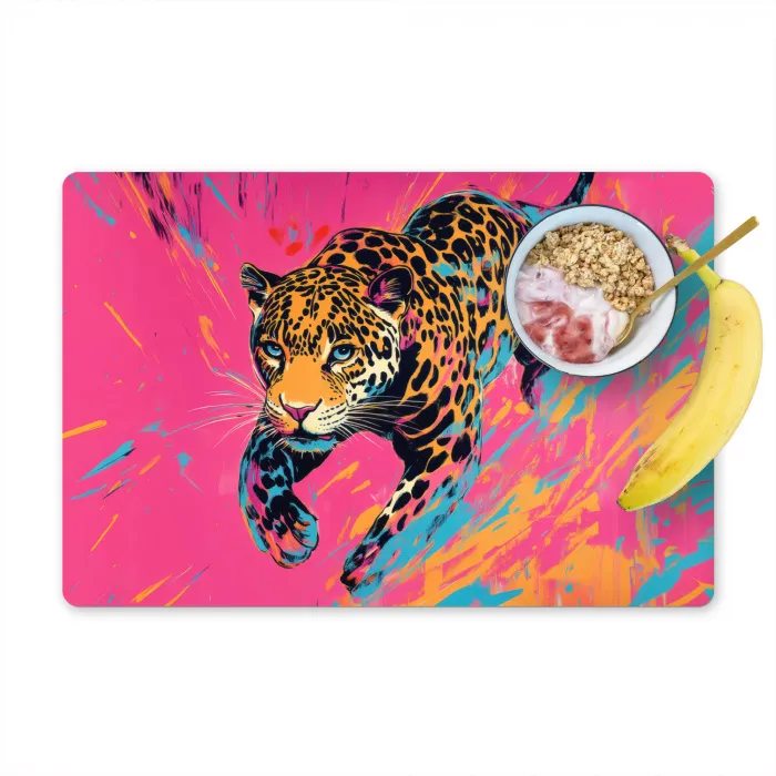 Luipaard - Roze - Oranje - Blauw - Verf Placemat vinyl groot -zzzproduct_Kitchenyeah-website