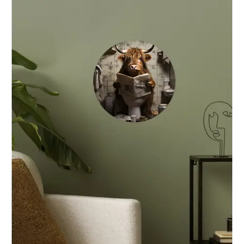 Schotse hooglander - Toilet - Krant - Badkamer Wandcirkel behangsticker klein -sfeer2
