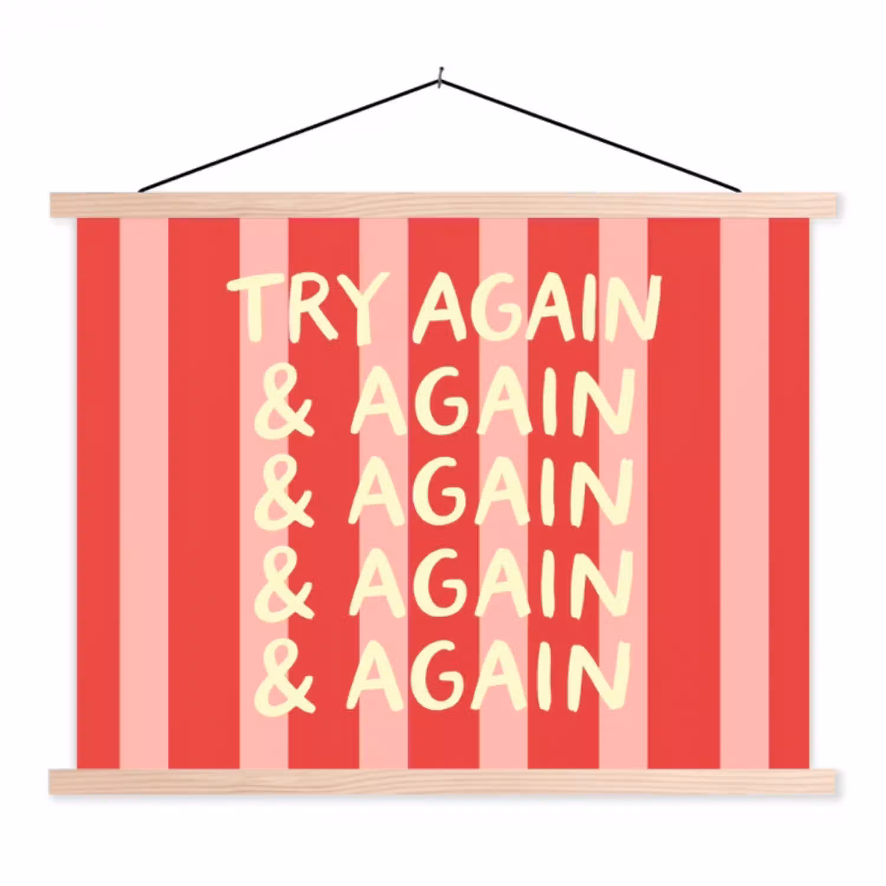 Strepen - Rood - Try again textielposter latten blank klein -3d