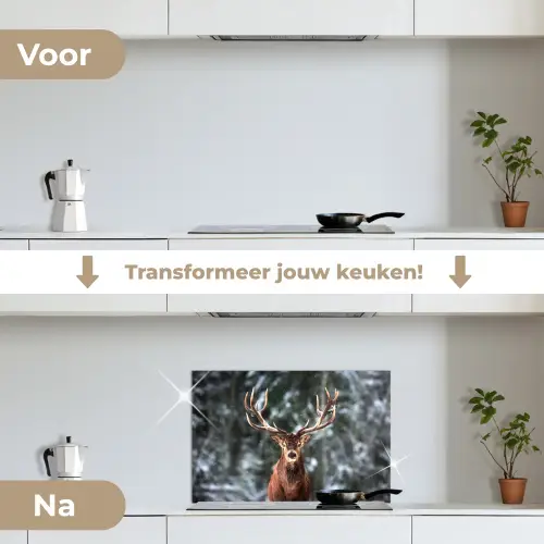 Hert - Winter - Sneeuw - Bos - Natuur - Dier keuken achterwand spatscherm klein -voor_na_NL