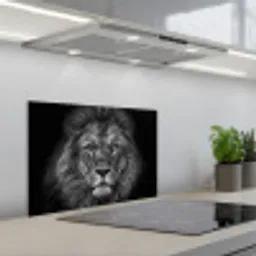 Leeuw - Dieren - Zwart - Wit keuken achterwand spatscherm klein -3d_schuin