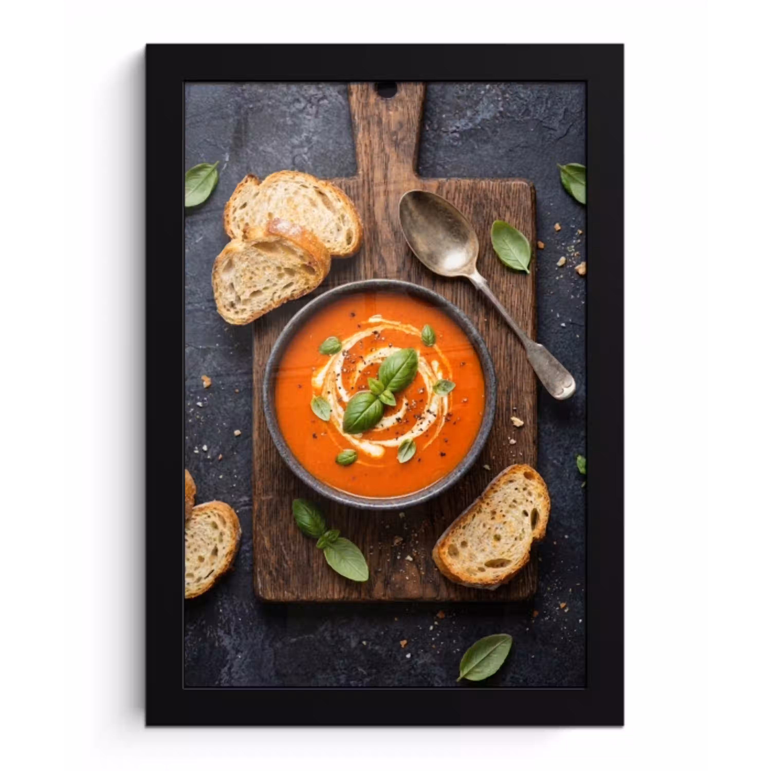 Eten - Soep - Basilicum - Rustiek - Rood fotolijst zwart zonder passe partout klein -3d
