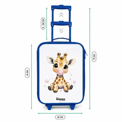 Giraffe met roze kauwgombal Kinderkoffer - Blauw klein -productfoto_formaten
