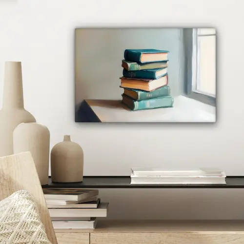 Stapel - Boeken - Groen - Daglicht canvas 2cm klein -sfeer6
