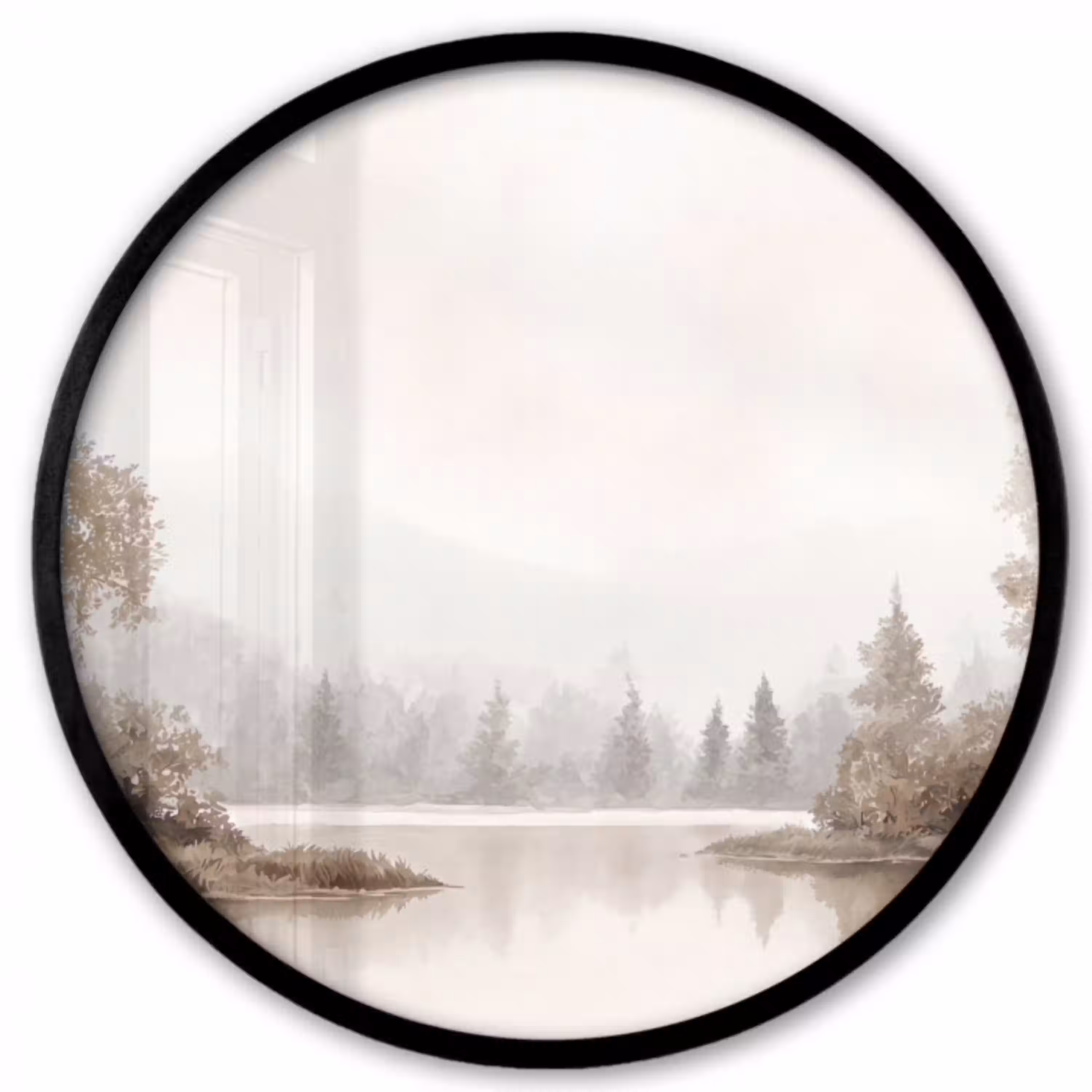 Rivierlandschap - Minimalistisch - Aardetinten Fotolijst rond zonder passe partout klein -3d