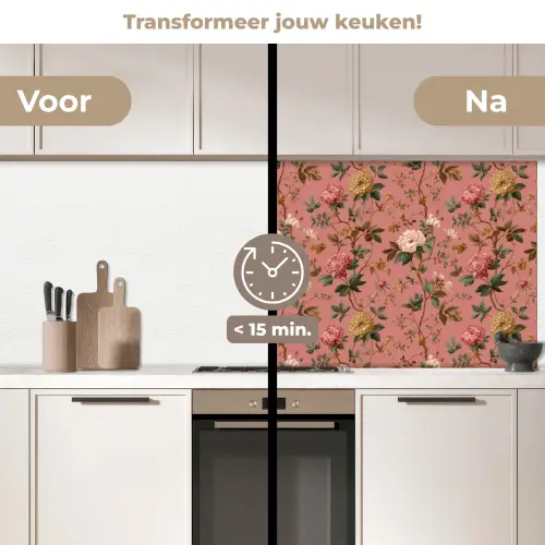 Klassiek - Botanisch - Roze keuken achterwand 2 middel 871 -voor-na2_NL