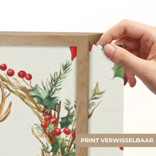 Kerstkrans - Hert - Hulst - Rood Light Box met batterij (Wandlamp) middel -USP_websiteprintNL
