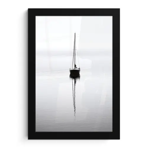 Zeilboot - Zwart - Water - Silhouet fotolijst zwart zonder passe partout klein -3d