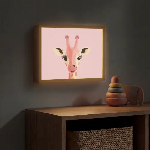 Giraffe - Illustratie - Roze Light Box met batterij (Wandlamp kind) middel -sfeer5_kind