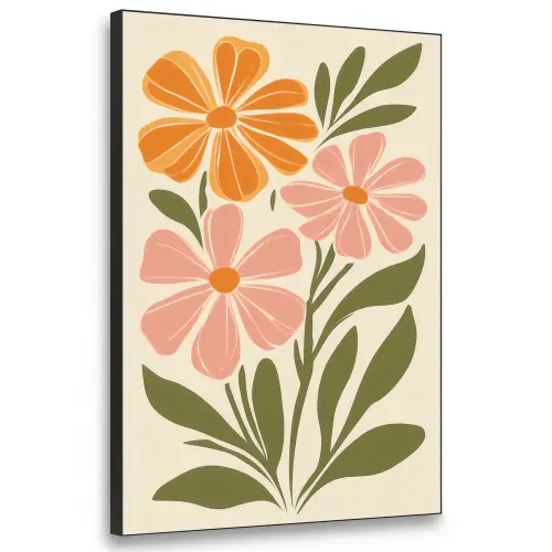 Minimalistisch - Bloemen - Bladeren - Roze Textielframe zwart klein -3d