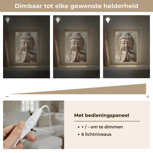 Boedha - Beeld - Bruin - Rust Light Box met kabel (Tafellamp) klein -USP_dimbaarNL