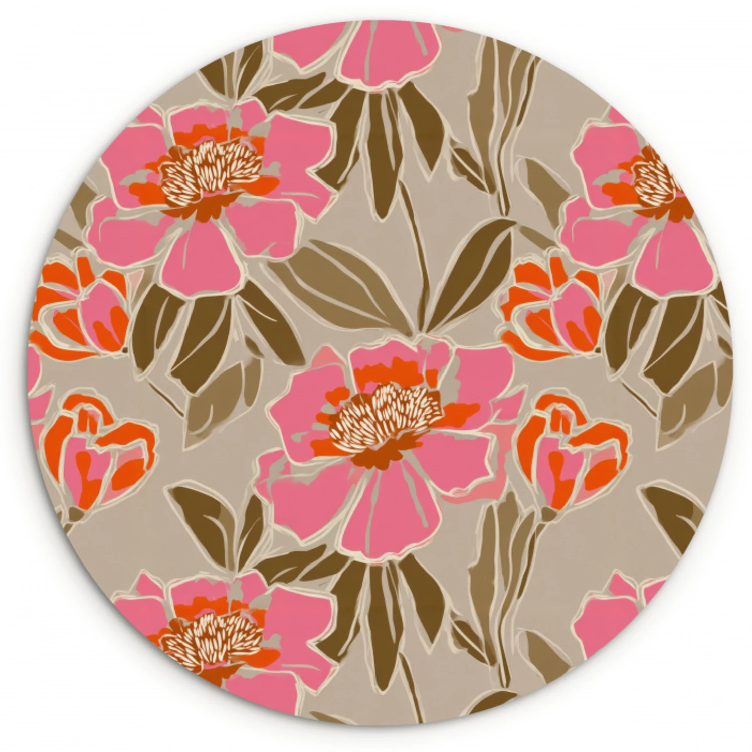 Pioenrozen - Patroon - Roze Wandcirkel kunststof plaat 5mm dik klein 188 -3d