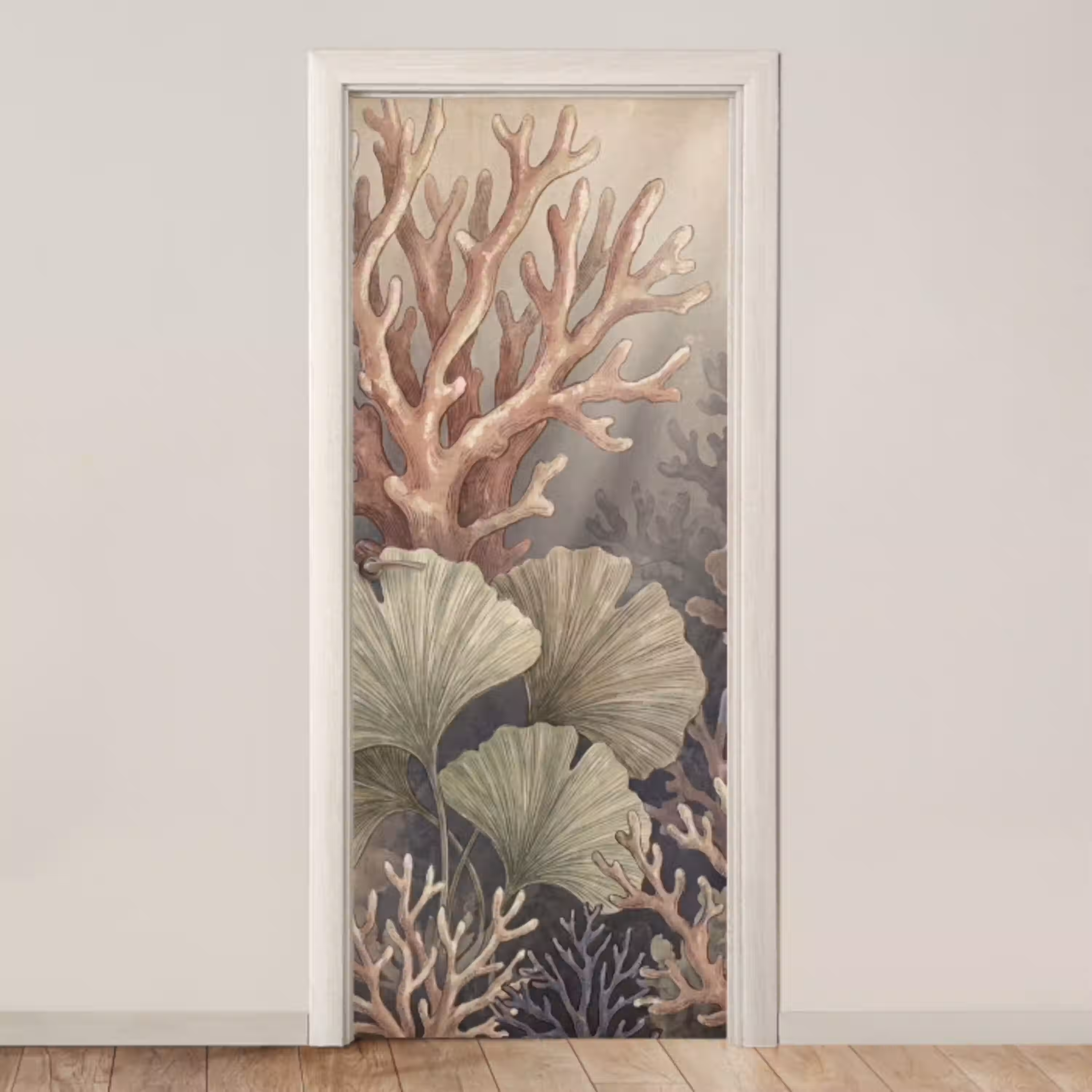 Plant - Bladeren - Zee - Illustratie - Groen deurposter klein -3d_beige