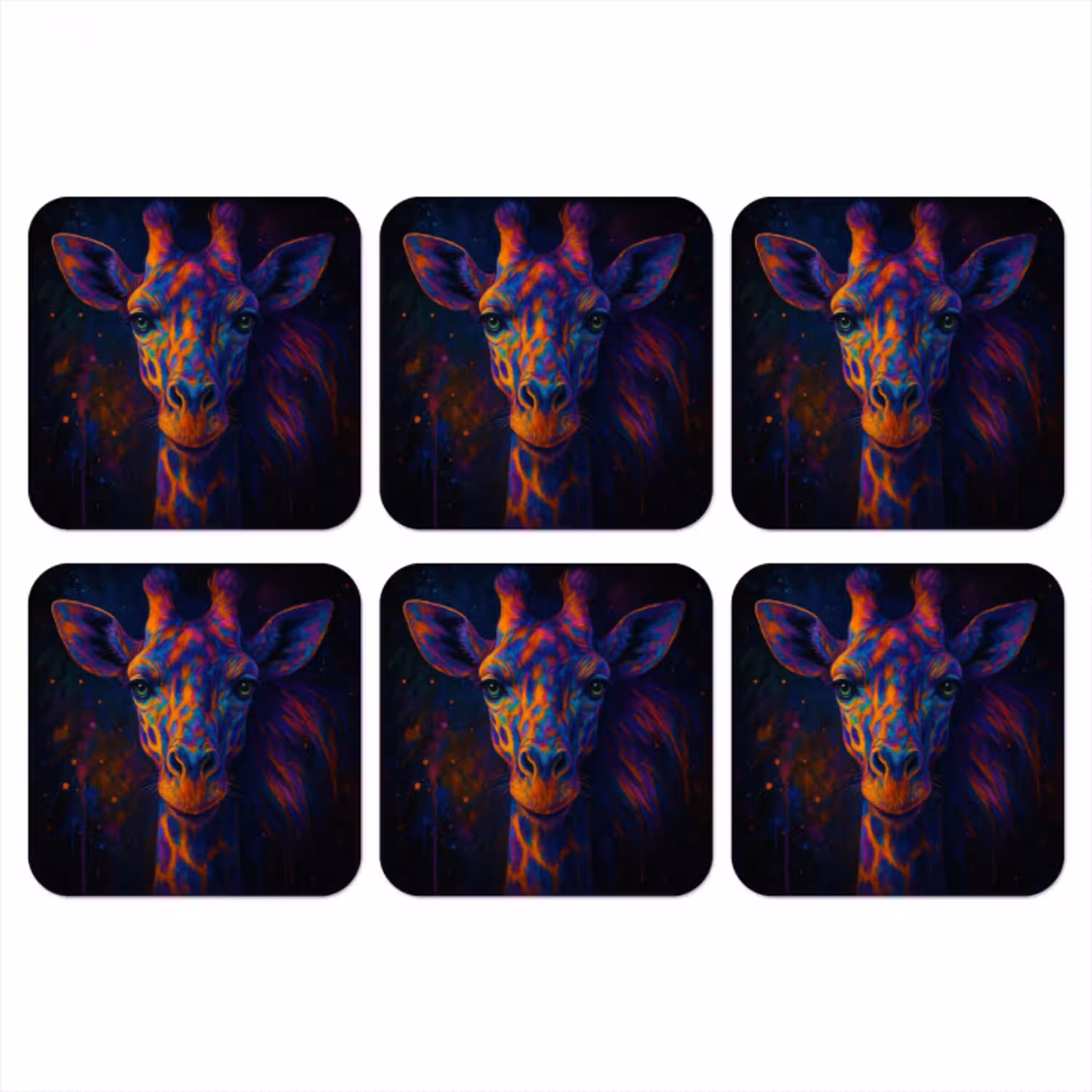 Giraffe - Gekleurd - Verfspatten onderzetter kurk middel -3d