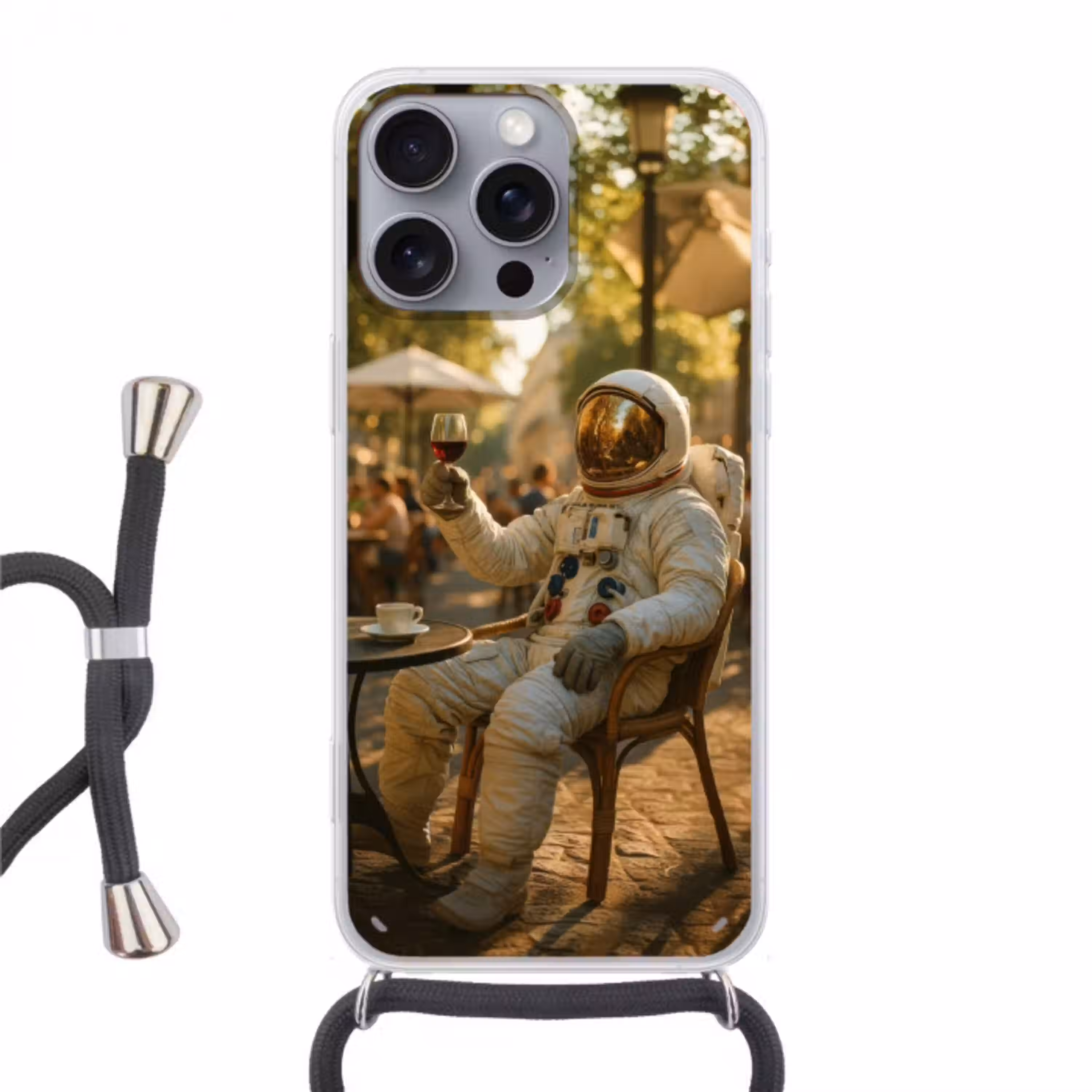 Wijn - Rood - Terras - Koffie Hoesje iPhone 16 Pro Max met koord klein -3d