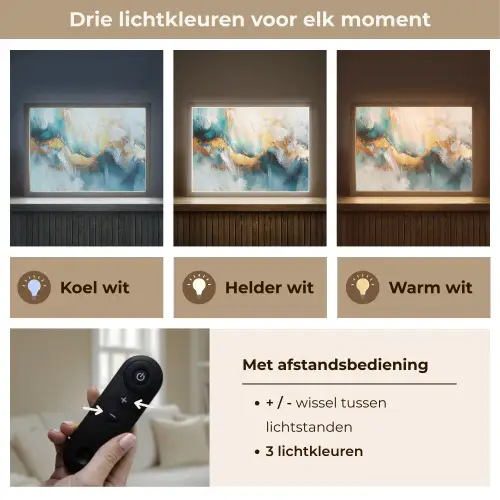 Abstract - Kunst - Gold - Blauw Light Box met batterij (Wandlamp) middel -USP_lichtkleurNL