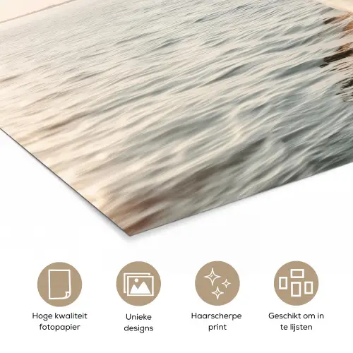 Zeilboot - Zee - Beige - Zon poster papier klein -closeup_NL