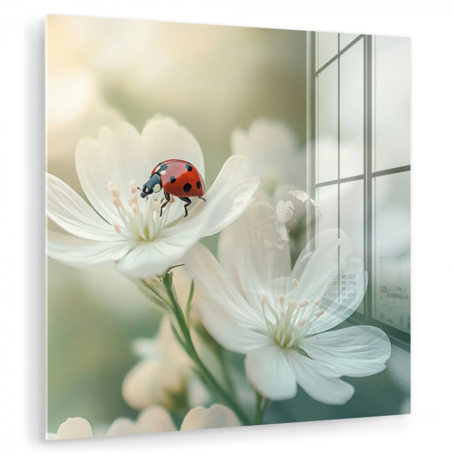 Lieveheersbeestje - Bloemen - Wit plexiglas 5mm klein -zzzproduct_nieuw