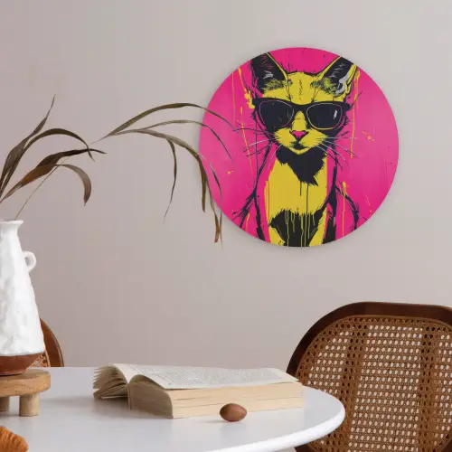 Kat - Art - Zonnebril - Roze Akoestische PET Vilt - Rond klein -sfeer3